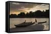 Madagascar, Beopaka, Pirogues at Dusk on Manambolo River-Roberto Cattini-Framed Stretched Canvas