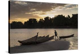 Madagascar, Beopaka, Pirogues at Dusk on Manambolo River-Roberto Cattini-Stretched Canvas