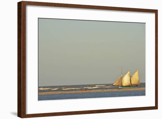 Madagascar, Morondava, Fisherman Boat with Large White Sails at Sea-Anthony Asael-Framed Photographic Print