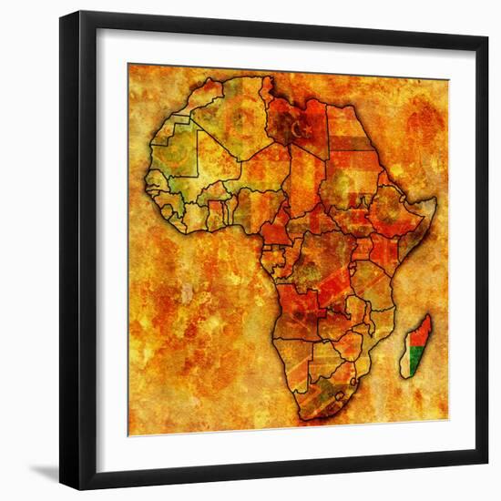 Madagascar on Actual Map of Africa-michal812-Framed Art Print