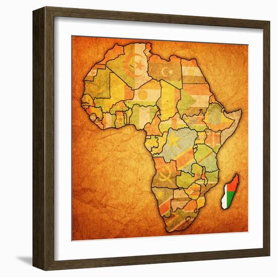 Madagascar on Actual Map of Africa-michal812-Framed Art Print