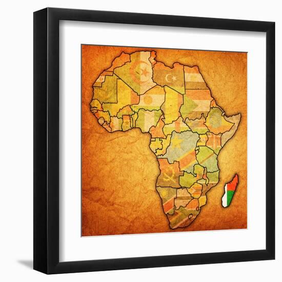 Madagascar on Actual Map of Africa-michal812-Framed Art Print