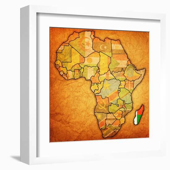 Madagascar on Actual Map of Africa-michal812-Framed Art Print