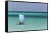 Madagascar, Salary, a Pirogue Sailing in the Blue Sea-Roberto Cattini-Framed Stretched Canvas