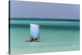 Madagascar, Salary, a Pirogue Sailing in the Blue Sea-Roberto Cattini-Stretched Canvas