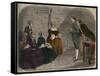 Madam Calas, with her two daughters, listens to the verdict of the trial of her husband-French School-Framed Stretched Canvas