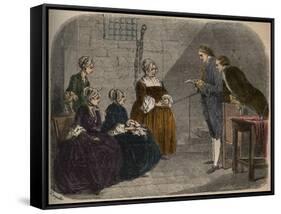 Madam Calas, with her two daughters, listens to the verdict of the trial of her husband-French School-Framed Stretched Canvas