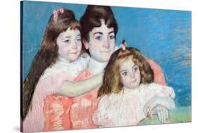 Madame A.F. Aude with Her Two Daughters-Mary Cassatt-Stretched Canvas