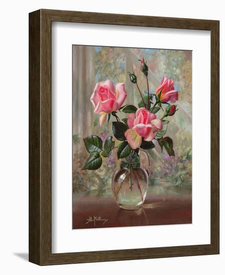 Madame Butterfly Roses in a Glass Vase-Albert Williams-Framed Giclee Print