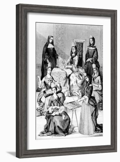 Madame De Saint-Cyr, a Nun, a Novice and Young Girls of the Four Classes (Engraving)-after Chevignard-Framed Giclee Print