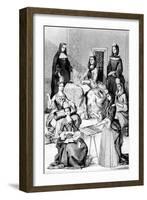 Madame De Saint-Cyr, a Nun, a Novice and Young Girls of the Four Classes (Engraving)-after Chevignard-Framed Giclee Print