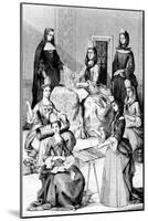 Madame De Saint-Cyr, a Nun, a Novice and Young Girls of the Four Classes (Engraving)-after Chevignard-Mounted Giclee Print