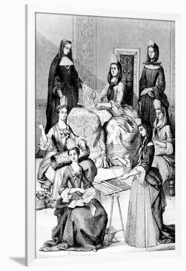 Madame De Saint-Cyr, a Nun, a Novice and Young Girls of the Four Classes (Engraving)-after Chevignard-Framed Giclee Print