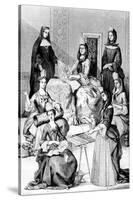 Madame De Saint-Cyr, a Nun, a Novice and Young Girls of the Four Classes (Engraving)-after Chevignard-Stretched Canvas