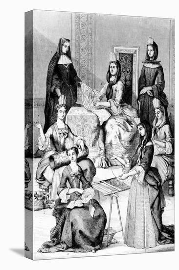 Madame De Saint-Cyr, a Nun, a Novice and Young Girls of the Four Classes (Engraving)-after Chevignard-Stretched Canvas