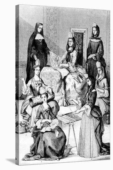 Madame De Saint-Cyr, a Nun, a Novice and Young Girls of the Four Classes (Engraving)-after Chevignard-Stretched Canvas