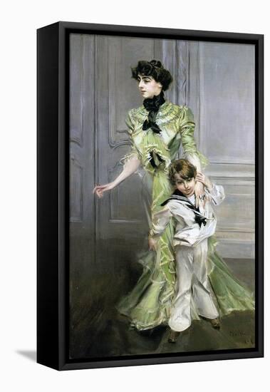 Madame Georges Hugo and Her Son Jean, 1898-Giovanni Boldini-Framed Stretched Canvas