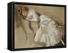 Madame Helleu Reclining on a Chaise-Longue-Paul Cesar Helleu-Framed Stretched Canvas