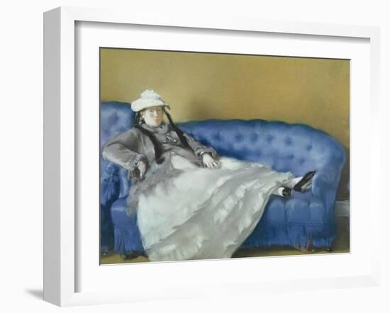 Madame Manet on a Blue Sofa, 1874-Edouard Manet-Framed Giclee Print