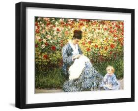 Madame Monet and Child in a Garden-Claude Monet-Framed Giclee Print