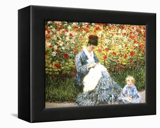 Madame Monet and Child in a Garden-Claude Monet-Framed Stretched Canvas