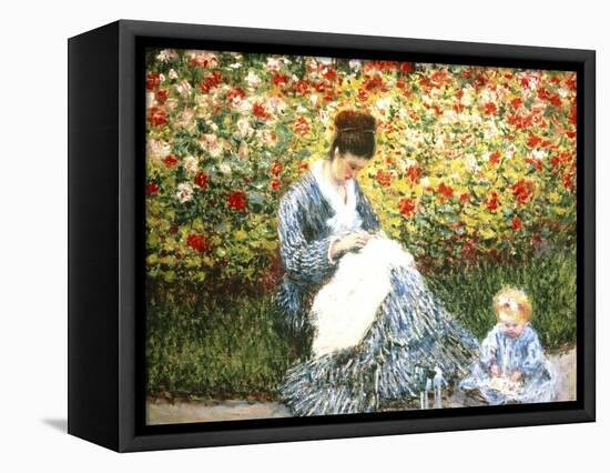 Madame Monet and Child in a Garden-Claude Monet-Framed Stretched Canvas