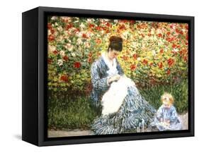 Madame Monet and Child in a Garden-Claude Monet-Framed Stretched Canvas