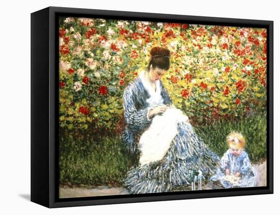 Madame Monet and Child in a Garden-Claude Monet-Framed Stretched Canvas