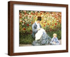 Madame Monet and Child in a Garden-Claude Monet-Framed Giclee Print