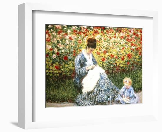 Madame Monet and Child in a Garden-Claude Monet-Framed Giclee Print