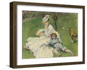 Madame Monet and Her Son, 1874-Pierre-Auguste Renoir-Framed Giclee Print