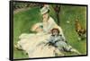 Madame Monet and Her Son. Dated: 1874. Dimensions: overall: 50.4 x 68 cm (19 13/16 x 26 3/4 in.)...-Auguste Renoir-Framed Poster