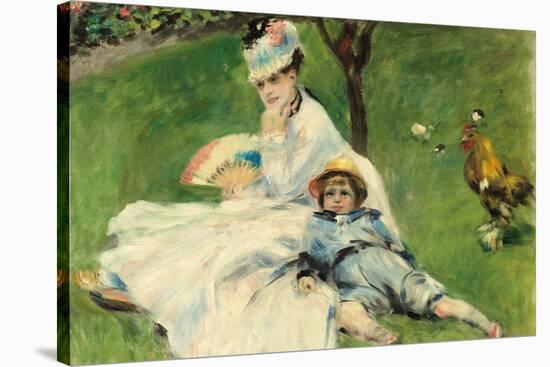 Madame Monet and Her Son. Dated: 1874. Dimensions: overall: 50.4 x 68 cm (19 13/16 x 26 3/4 in.)...-Auguste Renoir-Stretched Canvas