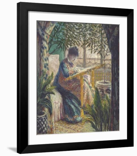 Madame Monet Embroidering, 1875-Claude Monet-Framed Art Print