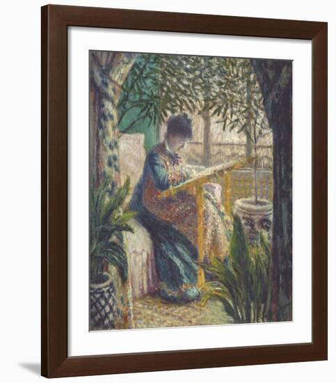 Madame Monet Embroidering, 1875-Claude Monet-Framed Art Print