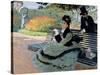 Madame Monet on a Garden Bench-Claude Monet-Stretched Canvas