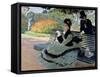 Madame Monet on a Garden Bench-Claude Monet-Framed Stretched Canvas