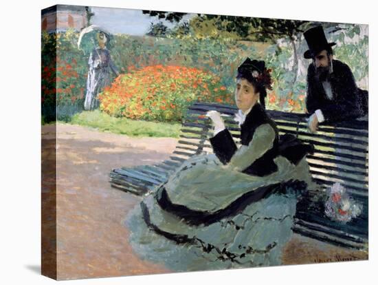 Madame Monet on a Garden Bench-Claude Monet-Stretched Canvas