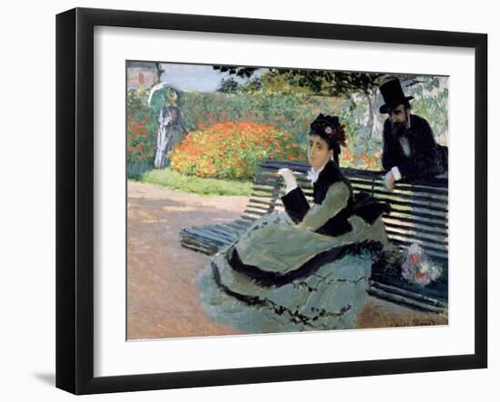 Madame Monet on a Garden Bench-Claude Monet-Framed Giclee Print