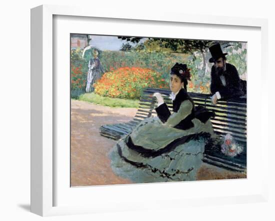 Madame Monet on a Garden Bench-Claude Monet-Framed Giclee Print