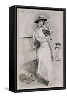 Madame Paris Seated on a Banquette-Paul Cesar Helleu-Framed Stretched Canvas