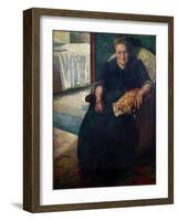 Madame Virginie. Portrait of a Corpulent Woman, Sitting, Her Cat on Her Knees. 1905 (Painting)-Umberto Boccioni-Framed Giclee Print