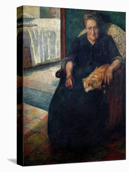 Madame Virginie. Portrait of a Corpulent Woman, Sitting, Her Cat on Her Knees. 1905 (Painting)-Umberto Boccioni-Stretched Canvas