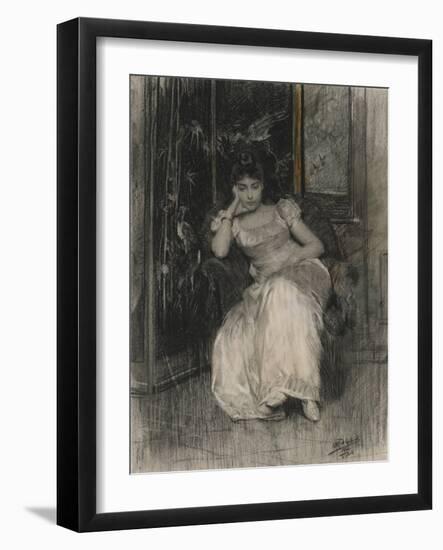 Mademoiselle De Clermont-Tonnerre, 1865 (Black Chalk & W/C over Graphite on Wove Paper)-Alfred Emile Stevens-Framed Giclee Print