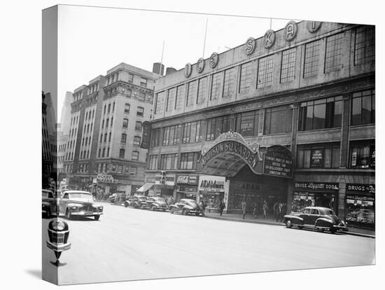 Madison Square Garden with Automobiles on Street-null-Stretched Canvas