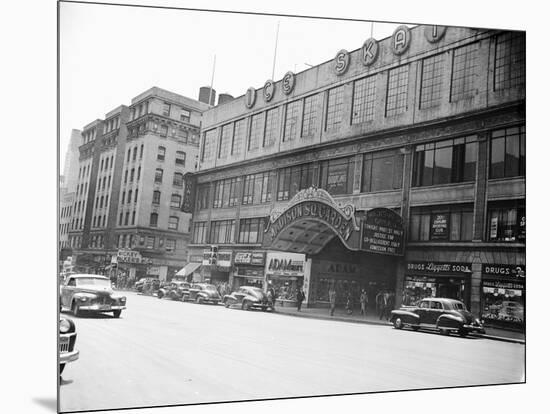 Madison Square Garden with Automobiles on Street-null-Mounted Photographic Print