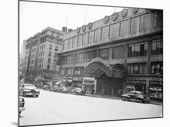 Madison Square Garden with Automobiles on Street-null-Mounted Photographic Print