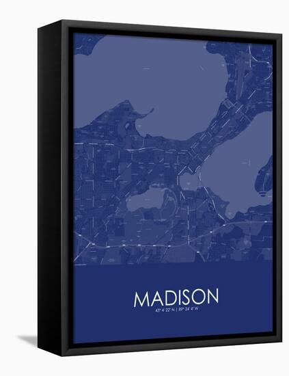 Madison, United States of America Blue Map-null-Framed Stretched Canvas