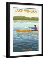 Madison, Wisconsin -Lake Wingra - Kayaker-Lantern Press-Framed Art Print