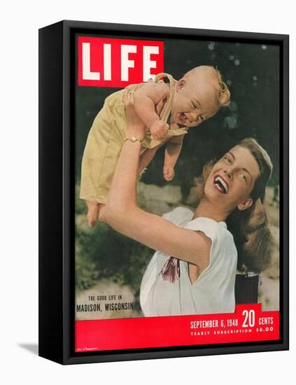 Madison, Wisconsin Resident Jeanne Parr North and her Son, Crahles Noth III, September 6, 1948-Alfred Eisenstaedt-Framed Stretched Canvas